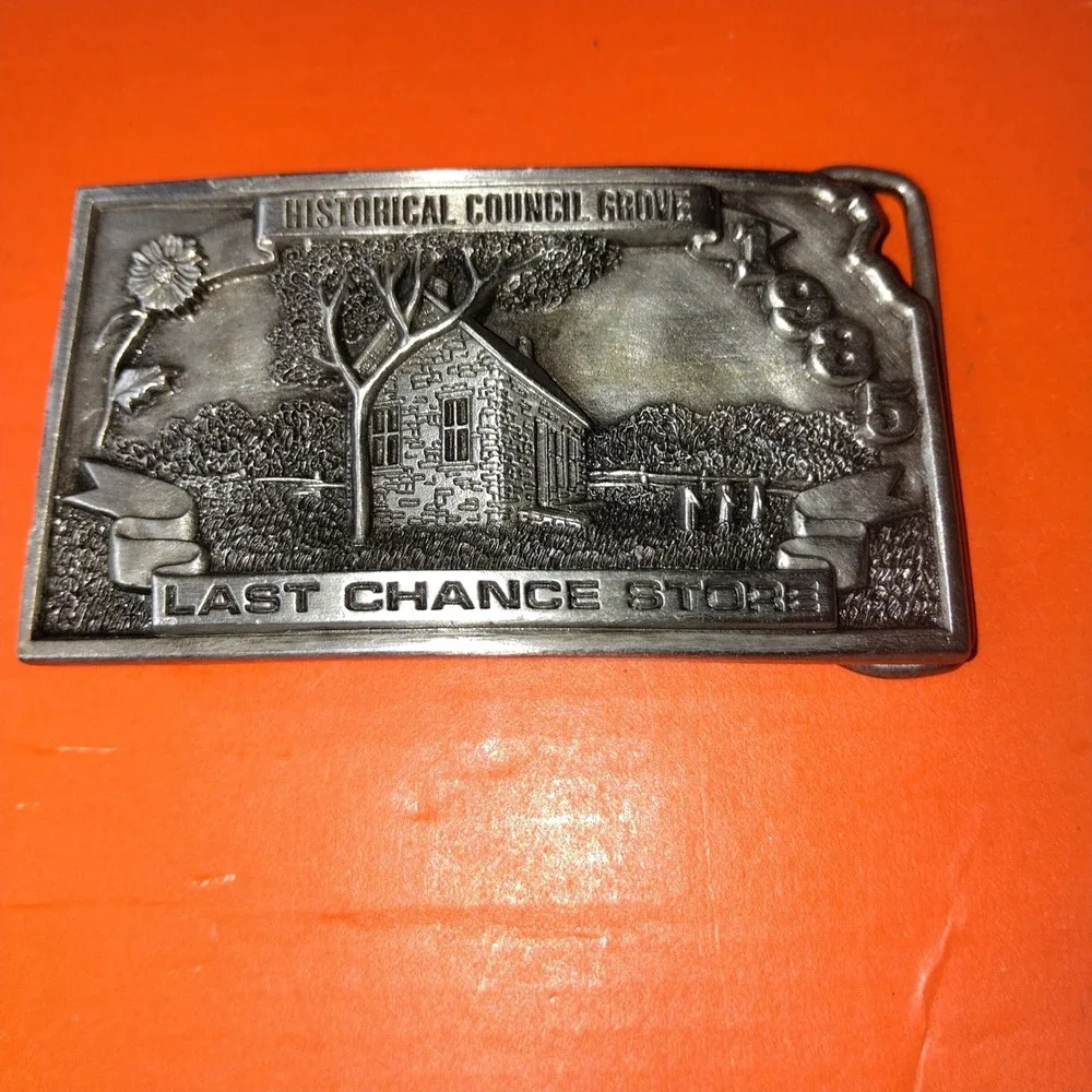 Vintage Last Chance Store Council Grove Belt Buckle Ltd Ed 119/500 Pewter